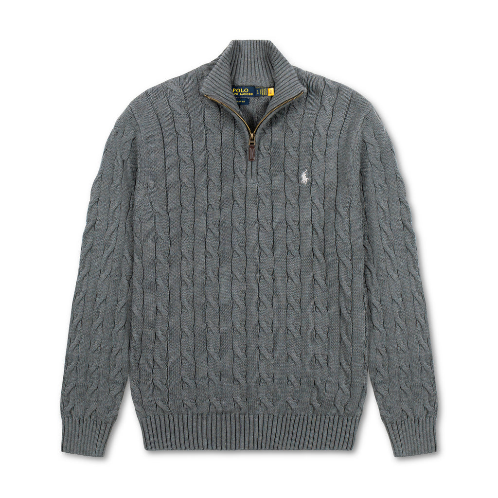 Quarter Zip Cable-Knit Woolen Sweater Dark Grey QZS-10