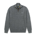Quarter Zip Cable-Knit Woolen Sweater Dark Grey QZS-10