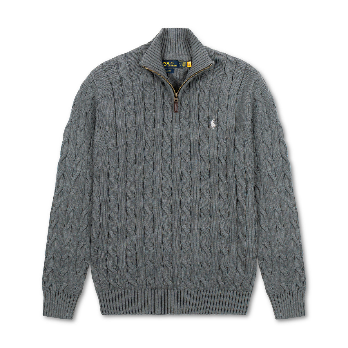 Quarter Zip Cable-Knit Woolen Sweater Dark Grey QZS-10