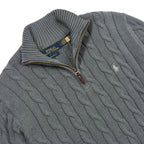 Quarter Zip Cable-Knit Woolen Sweater Dark Grey QZS-10