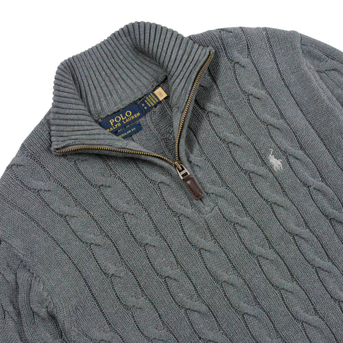Quarter Zip Cable-Knit Woolen Sweater Dark Grey QZS-10