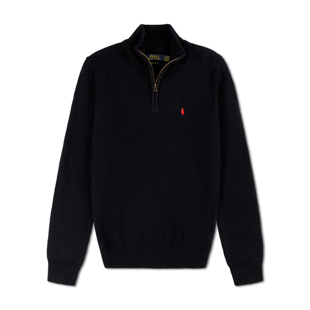 Quarter Zip Knit Woolen Cotton Sweater Black QZS-01