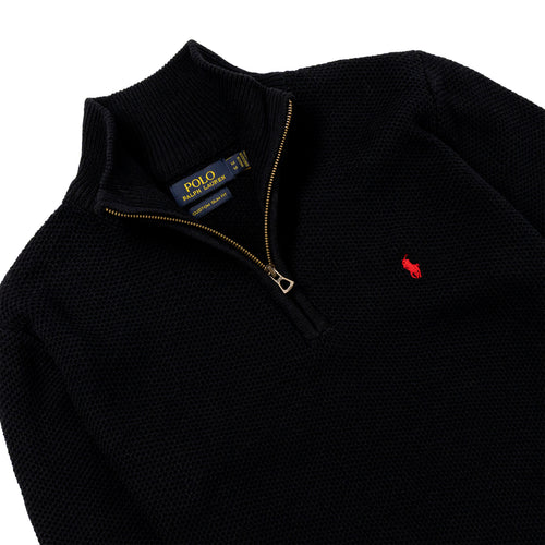 Quarter Zip Knit Woolen Cotton Sweater Black QZS-01