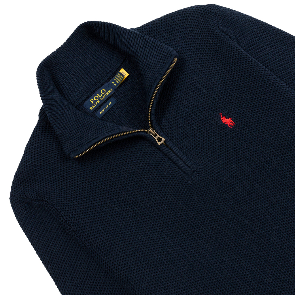 Quarter Zip Knit Woolen Cotton Sweater Navy Blue QZS-15