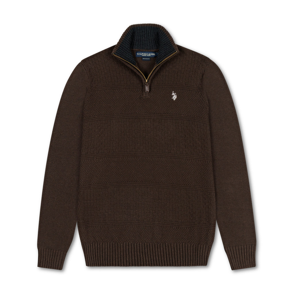 Quarter Zip Textured Knit Woolen Sweater Coffee QZS-17
