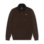 Quarter Zip Textured Knit Woolen Sweater Coffee QZS-17
