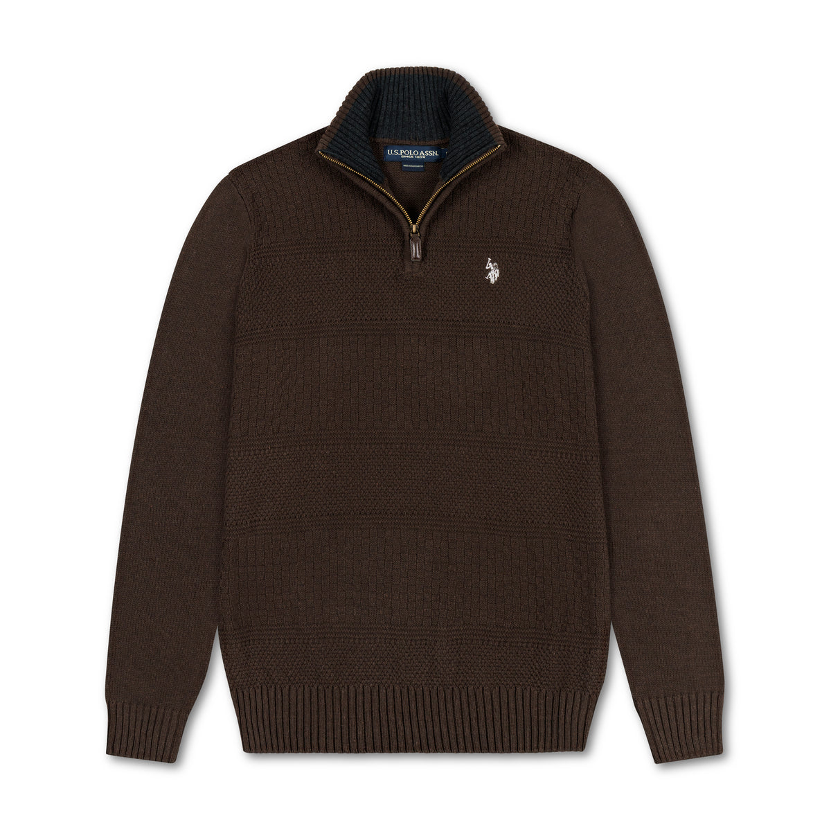 Quarter Zip Textured Knit Woolen Sweater Coffee QZS-17