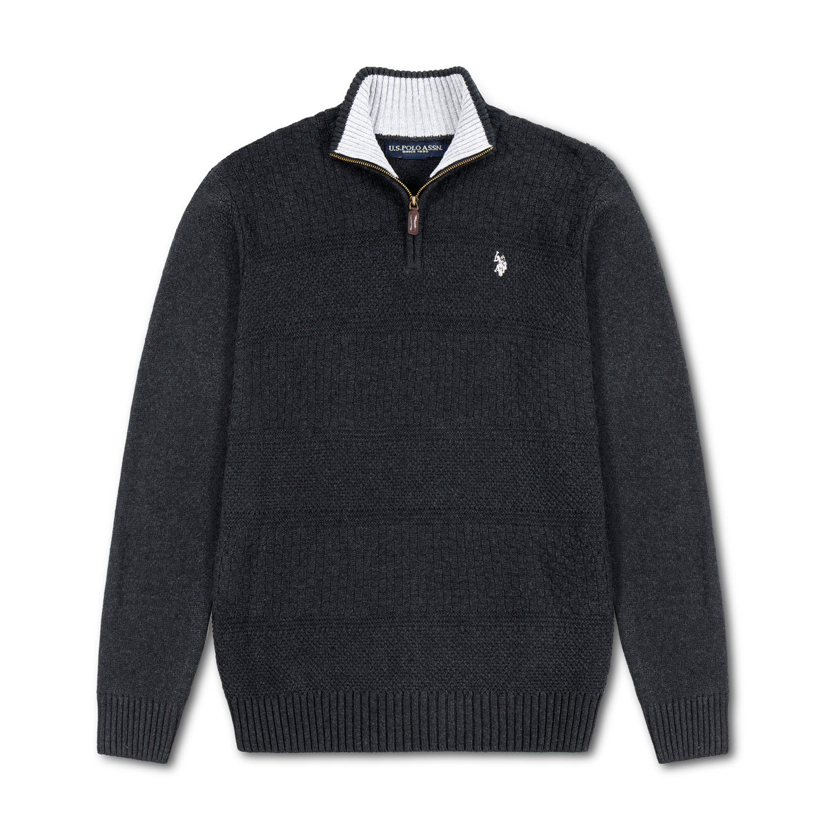 Quarter Zip Textured Knit Woolen Sweater Heather Grey QZS-14