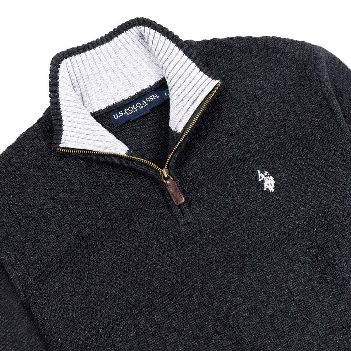 Quarter Zip Textured Knit Woolen Sweater Heather Grey QZS-14