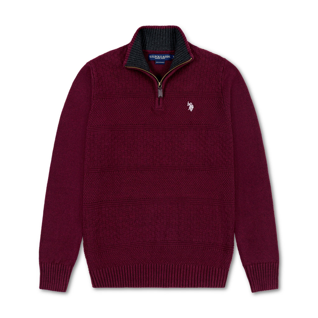 Quarter Zip Textured Knit Woolen Sweater Maroon QZS-16