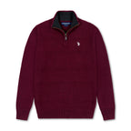 Quarter Zip Textured Knit Woolen Sweater Maroon QZS-16