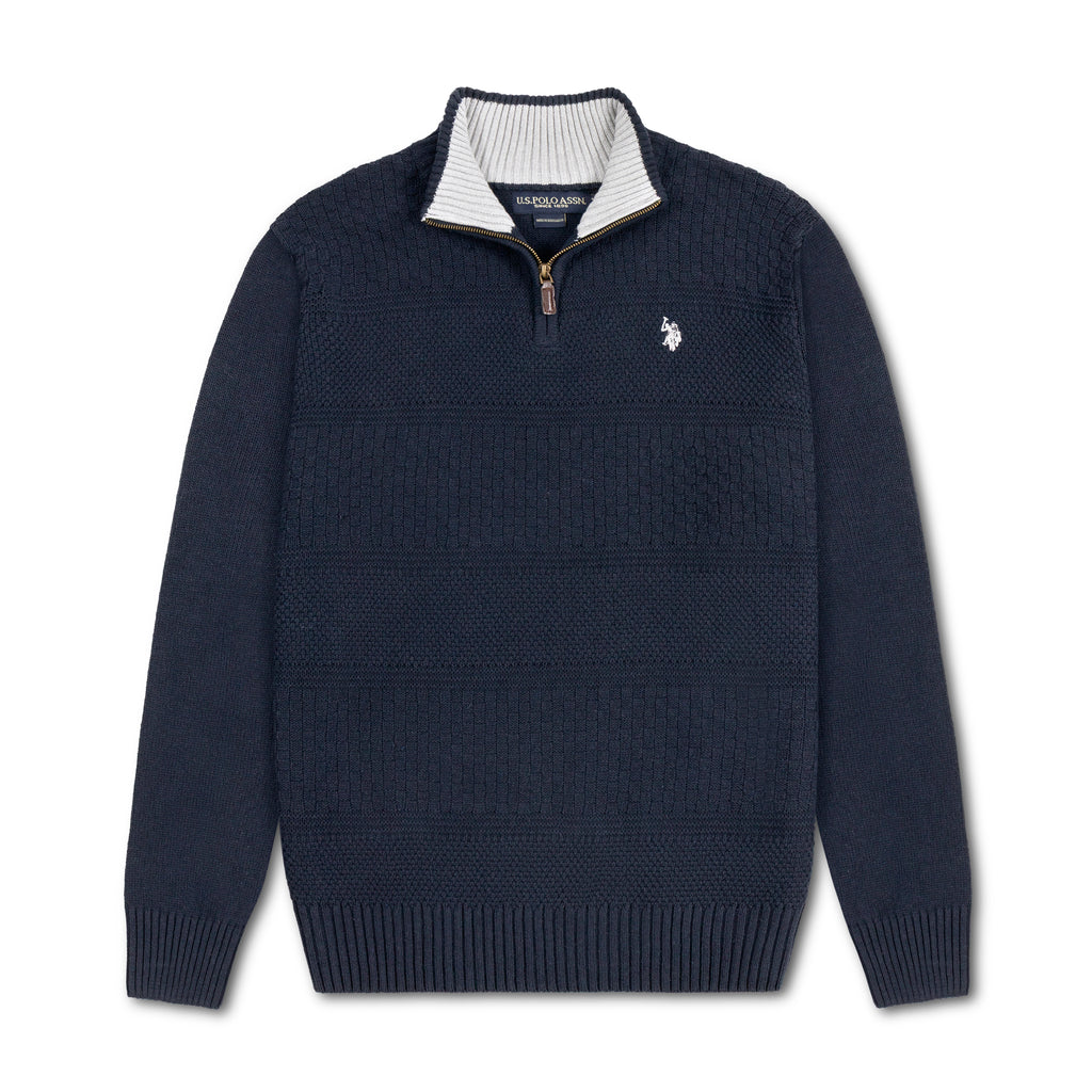 Quarter Zip Textured Knit Woolen Sweater Navy Blue QZS-13