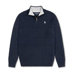 Quarter Zip Textured Knit Woolen Sweater Navy Blue QZS-13