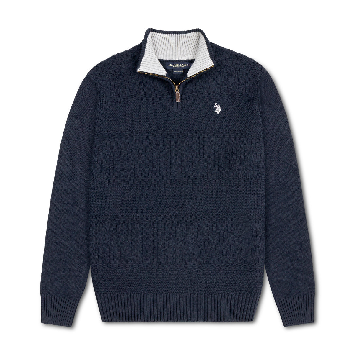 Quarter Zip Textured Knit Woolen Sweater Navy Blue QZS-13
