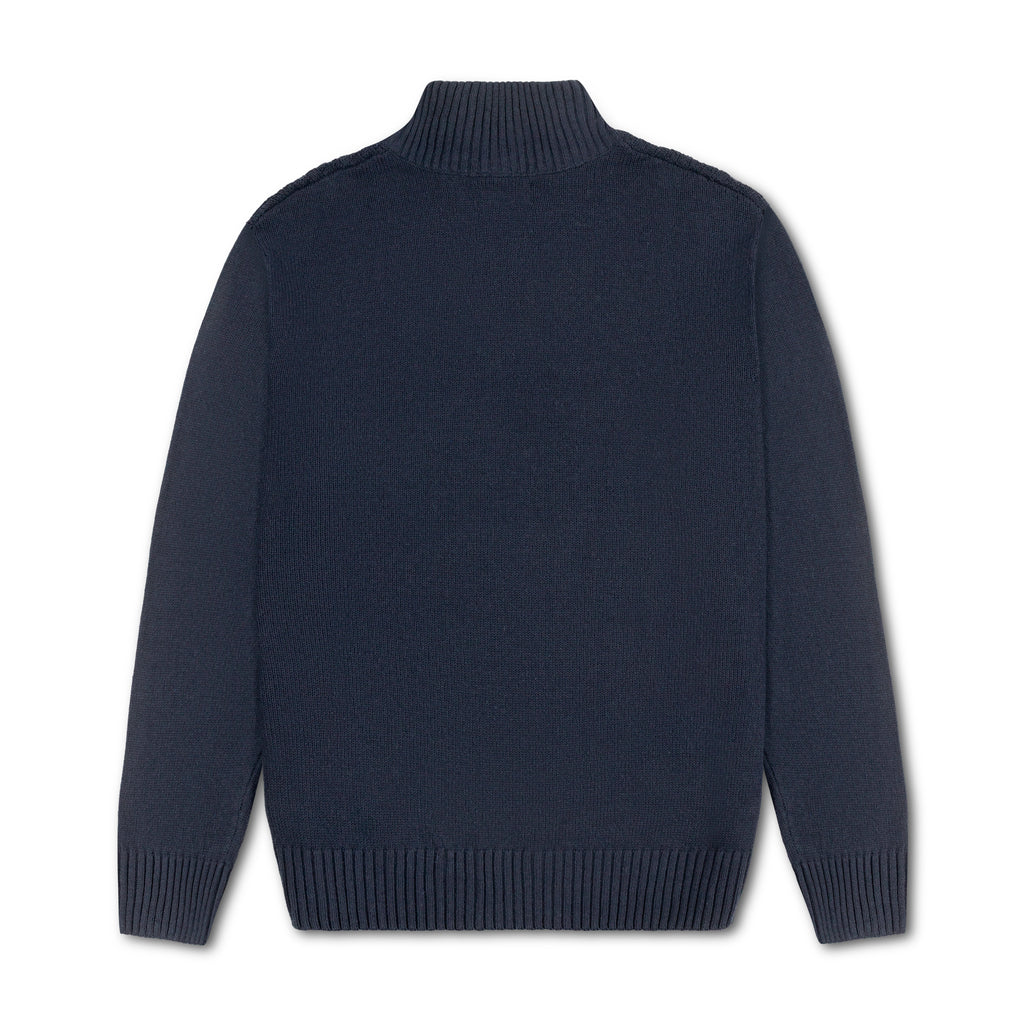 Quarter Zip Textured Knit Woolen Sweater Navy Blue QZS-13