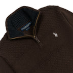 Quarter Zip Textured Knit Woolen Sweater Coffee QZS-17