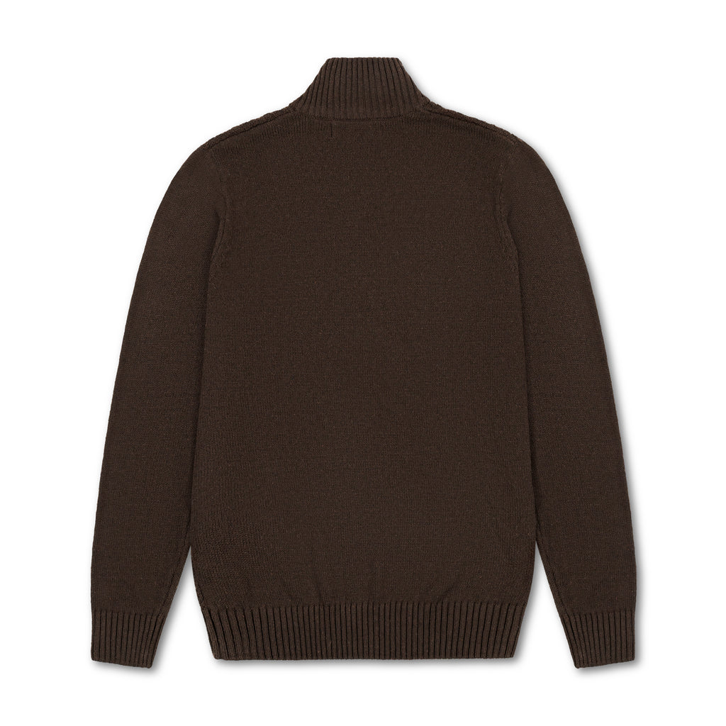 Quarter Zip Textured Knit Woolen Sweater Coffee QZS-17